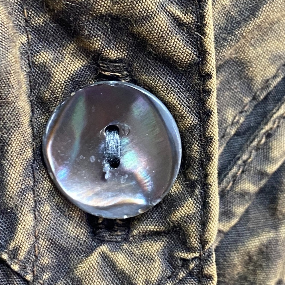 CHICOS Womens Button Front Jacket Sz M Brown Artsy Textured Cotton Distressed - Picture 7 of 10